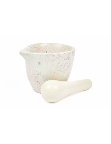 Vijzel + stamper vervaardigd uit zeepsteen (lichtroze)