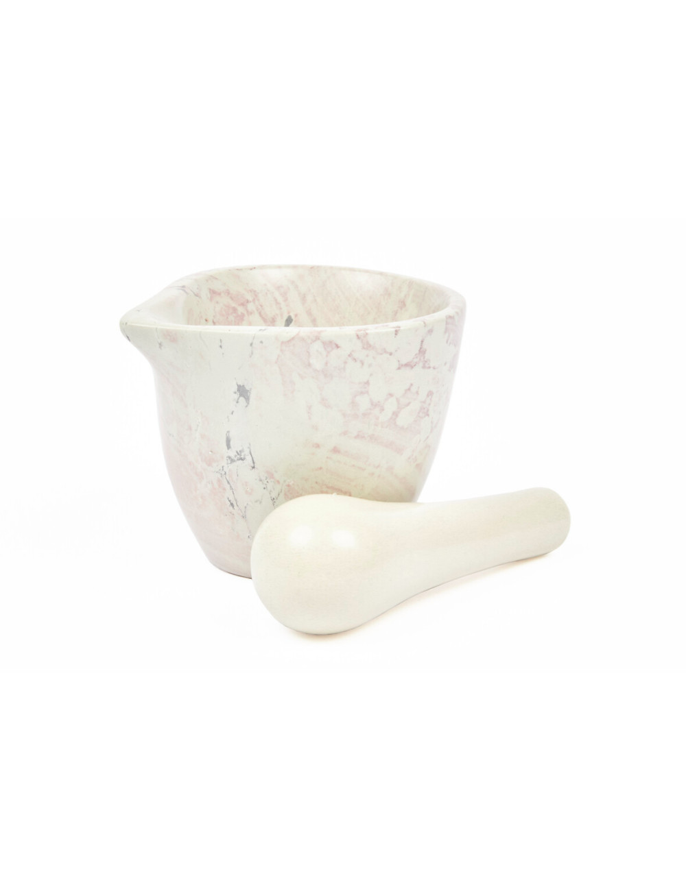 Vijzel + stamper vervaardigd uit zeepsteen (lichtroze)